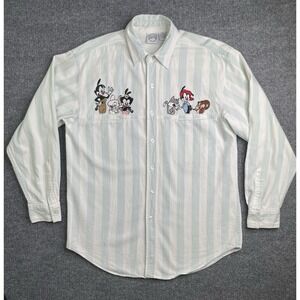 Animaniacs Button Down Shirt Mens‎ M Blue Striped Vintage 1994 Embroidered 90s